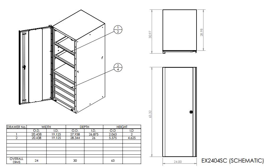 EX2404 Side Cabinet Tool Box Schematic